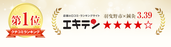 エキテンでの評価　「羽曳野×鍼灸」口コミランキング1位
